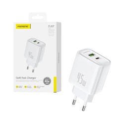 Adaptador Foneng EU67 2 Portas USB-A+Tipo-C PD 45W GAN Branco